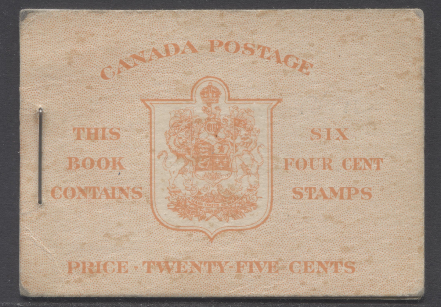 Lot 335 Canada #BK36fE 1942-1947 War Issue, A Complete 25c English Booklet, A Pane Of 6 4c Dark Carmine, Front Cover IIi, Back Cover Cbii, Type IIa, Surcharged 7c & 6c Rate Page, 24,114,000 Issued, CBN-MMMMMMM