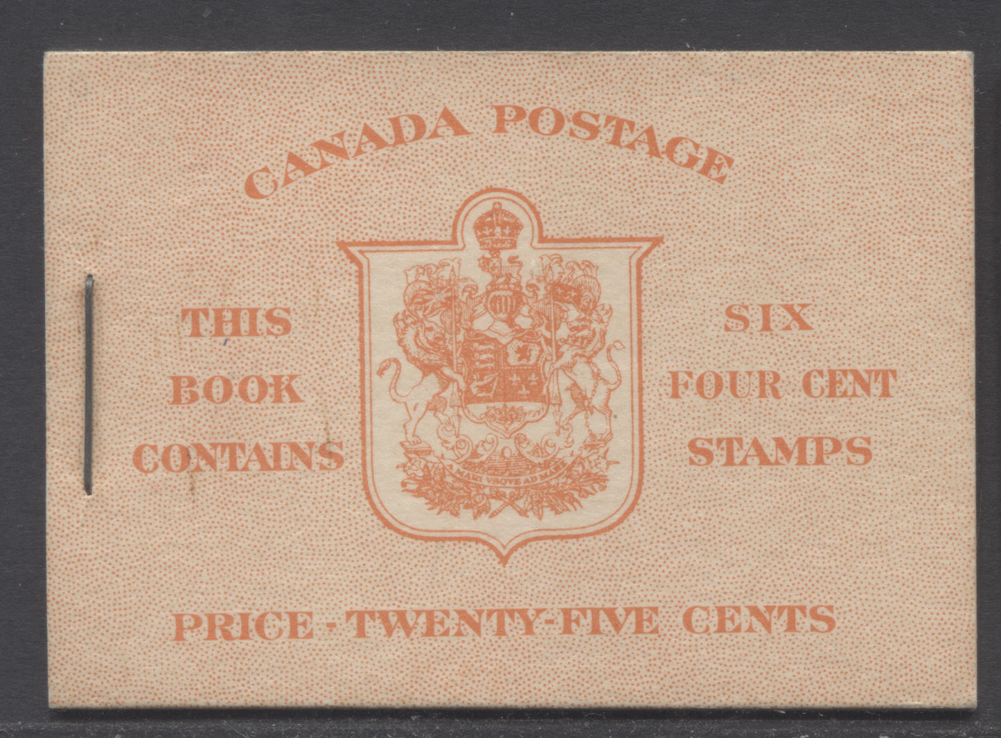 Canada #BK36gEIIiCbii 1942-1947 War Issue, A Complete 25c English Booklet, A Pane Of 6 4c Dark Carmine, Front Cover IIi, Back Cover Cbii, Type IIa, 7c & 6c Rate Page, 'Post Master' Two Words, 24,114,000 Issued, Horizontal Ribbed Panes