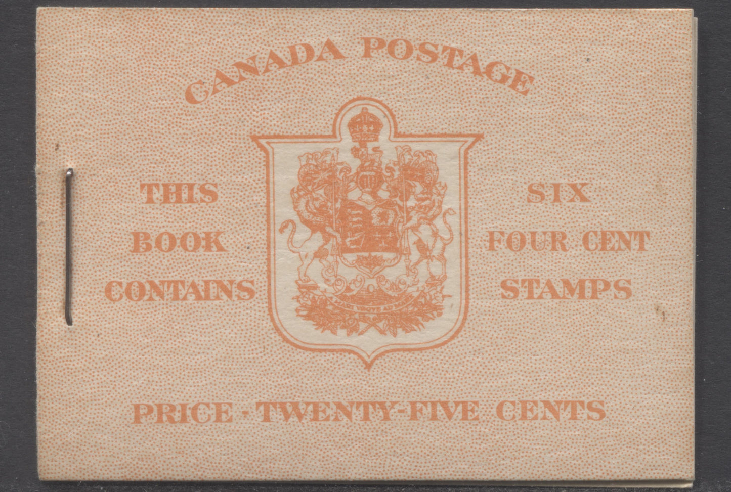 Canada #BK36gEIIiCbiii 1942-1947 War Issue, A Complete 25c English Booklet, A Pane Of 6 4c Dark Carmine, Front Cover IIi, Back Cover Cbiii, Type IIa, 7c & 6c Rate Page, 'Post Master' Two Words, 24,114,000 Issued, Horizontal Ribbed Panes