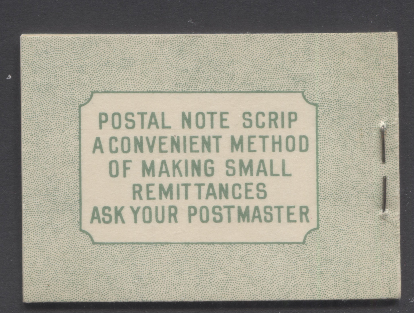 Lot 345 Canada (C) #BK32eE 1942-1947 War Issue, A Complete 25c English Booklet, 4 Panes Of 6 1c Green, Front Cover IIb, Back Cover Caii, Cover Type II, 7c & 5c Rate Page, 'Postmaster' One Word, 699,000 Issued, Paper CBN-AAAAA