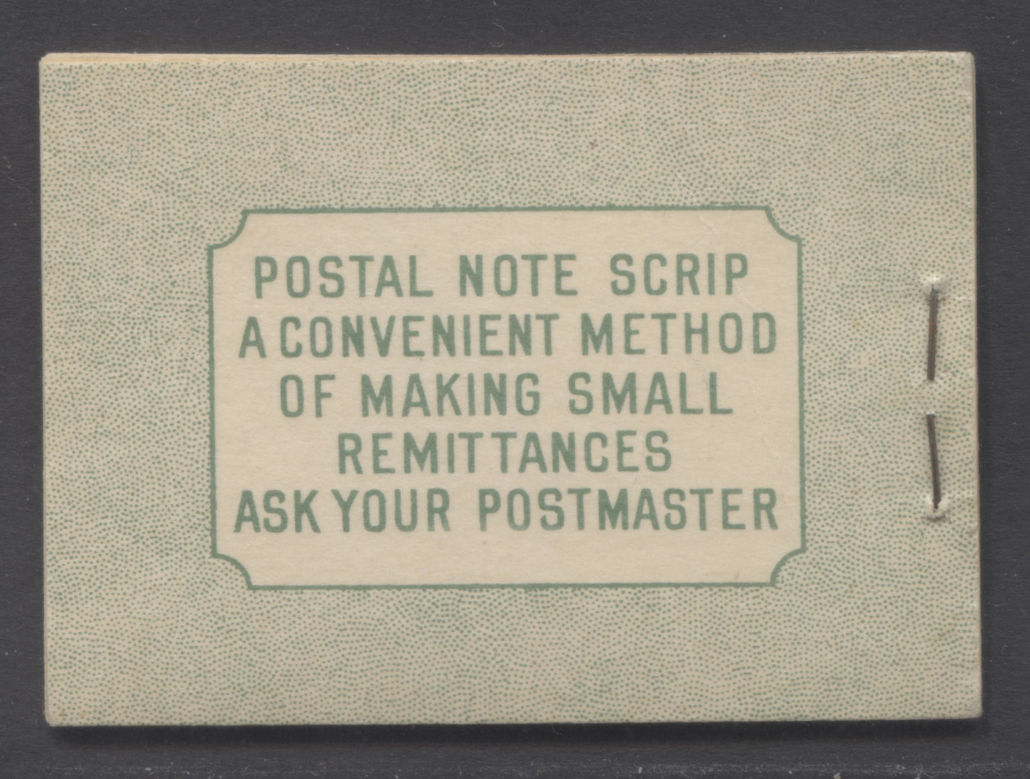 Lot 346 Canada (C) #BK32eE 1942-1947 War Issue, A Complete 25c English Booklet, 4 Panes Of 6 1c Green, Front Cover IIb, Back Cover Caiii, Cover Type II, 7c & 5c Rate Page, 'Postmaster' One Word, 699,000 Issued, Paper CBN-UUUUU