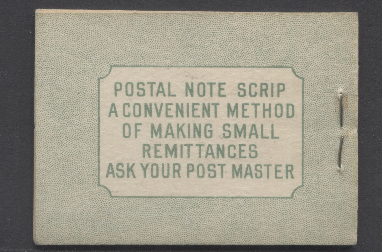 Lot 348 Canada (C) #BK32fE 1942-1947 War Issue, A Complete 25c English Booklet, 4 Panes Of 6 1c Green, Front Cover IIa, Back Cover Cbiii, Cover Type IIa, 7c & 6c Rate Page, 'Post Master' Two Words, 699,000 Issued