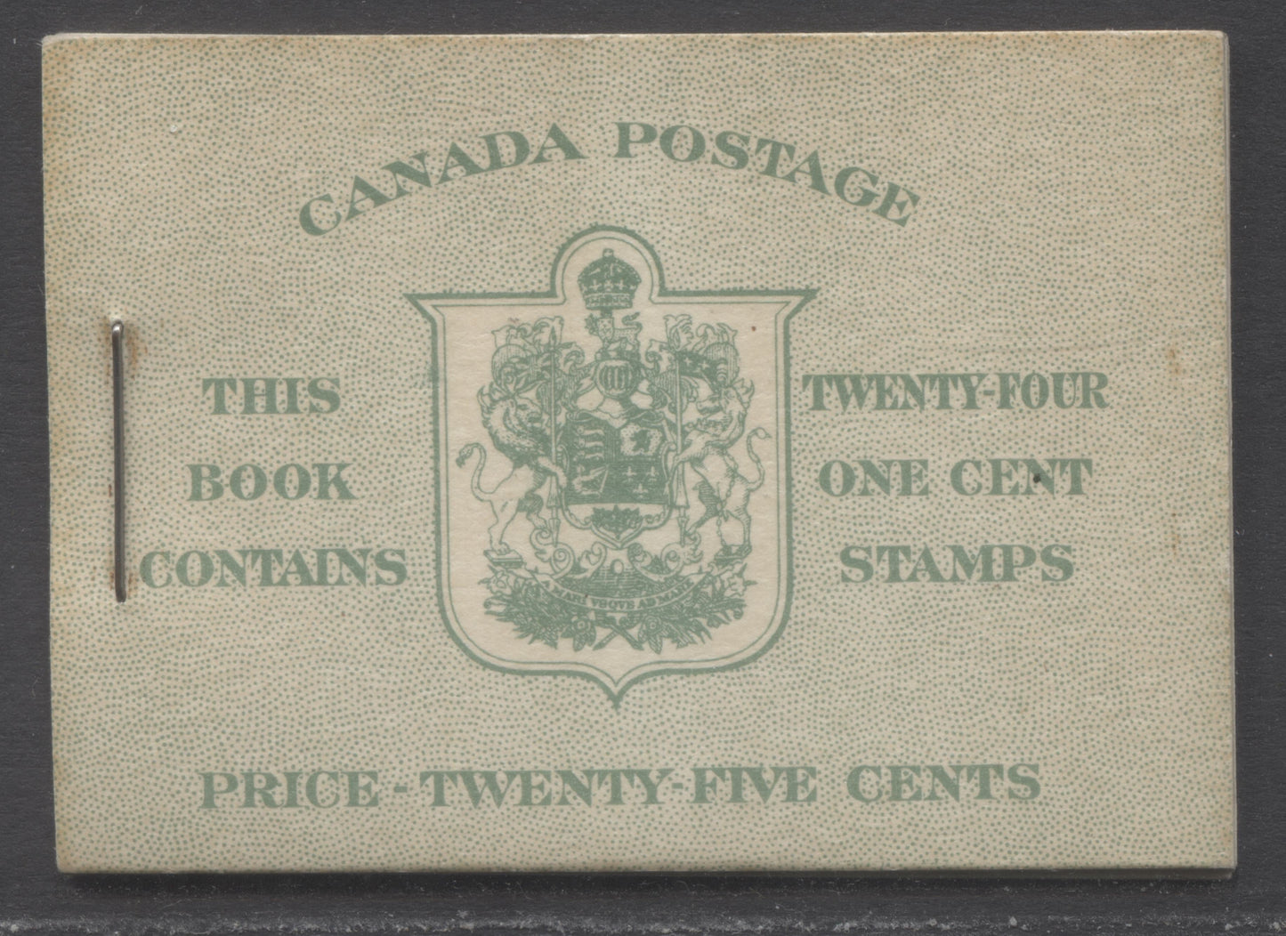 Canada #BK32fEIIaCbiv 1942-1947 War Issue, A Complete 25c English Booklet, 4 Panes Of 6 1c Green, Front Cover IIa, Back Cover Cbiv, Cover Type IIa, 7c & 6c Rate Page, 'Post Master' Two Words, 699,000 Issued, Horizontal Ribbed Panes