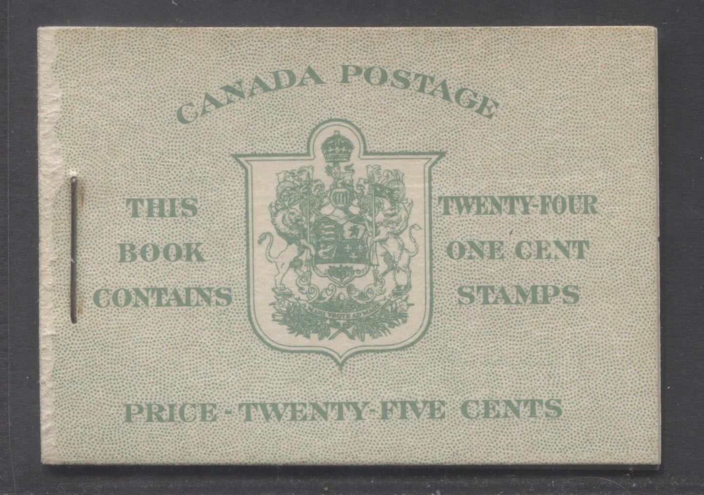 Lot 350 Canada (C) #BK32fE 1942-1947 War Issue, A Complete 25c English Booklet, 4 Panes Of 6 1c Green, Front Cover IIa, Back Cover Cbi, Small Line In P of Postage, 7c & 6c Rate Page, 'Post Master' Two Words, Paper CBN-XXXXX