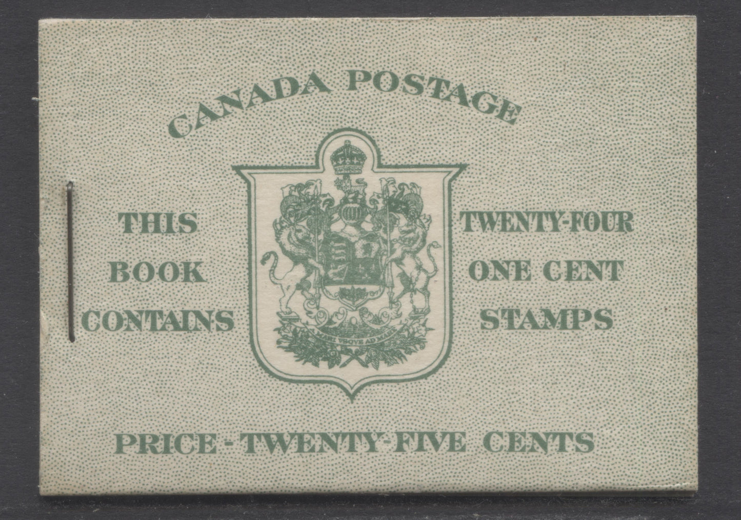 Lot 353 Canada (C) #BK32f 1942-1947 War Issue, A Complete 25c English Booklet, 4 Panes Of 6 1c Green, Front Cover IIb, Back Cover Cbiii, Cover Type IIa, 7c & 6c Rate Page, 'Post Master' Two Words, Paper CBN-XXXXX