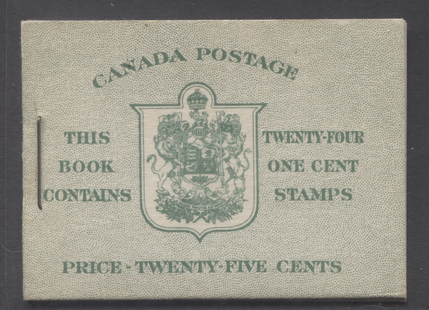 Lot 44 Canada #BK32fE 1942-1947 War Issue, A Complete 25c English Booklet, 4 Panes Of 6 1c Green, Front Cover IIb, Back Cover Cbii, Cover Type IIa, 7c & 6c Rate Page, 'Post Master' Two Words, 699,000 Issued