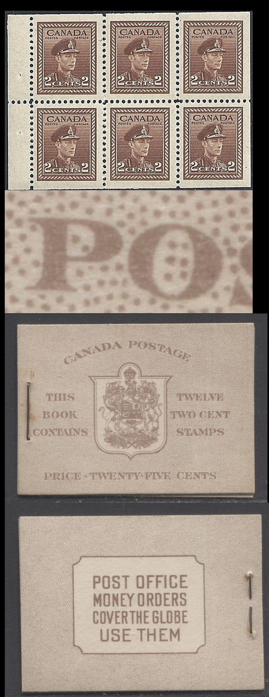 Lot 317 Canada #BK33aEIIc 1942-1947 War Issue, A Complete 25c English Booklet, 2 Panes Of 6 2c Brown, Front Cover IIc, Type 1 Cover, 6c Airmail Rate Page, CBN-BBBBB