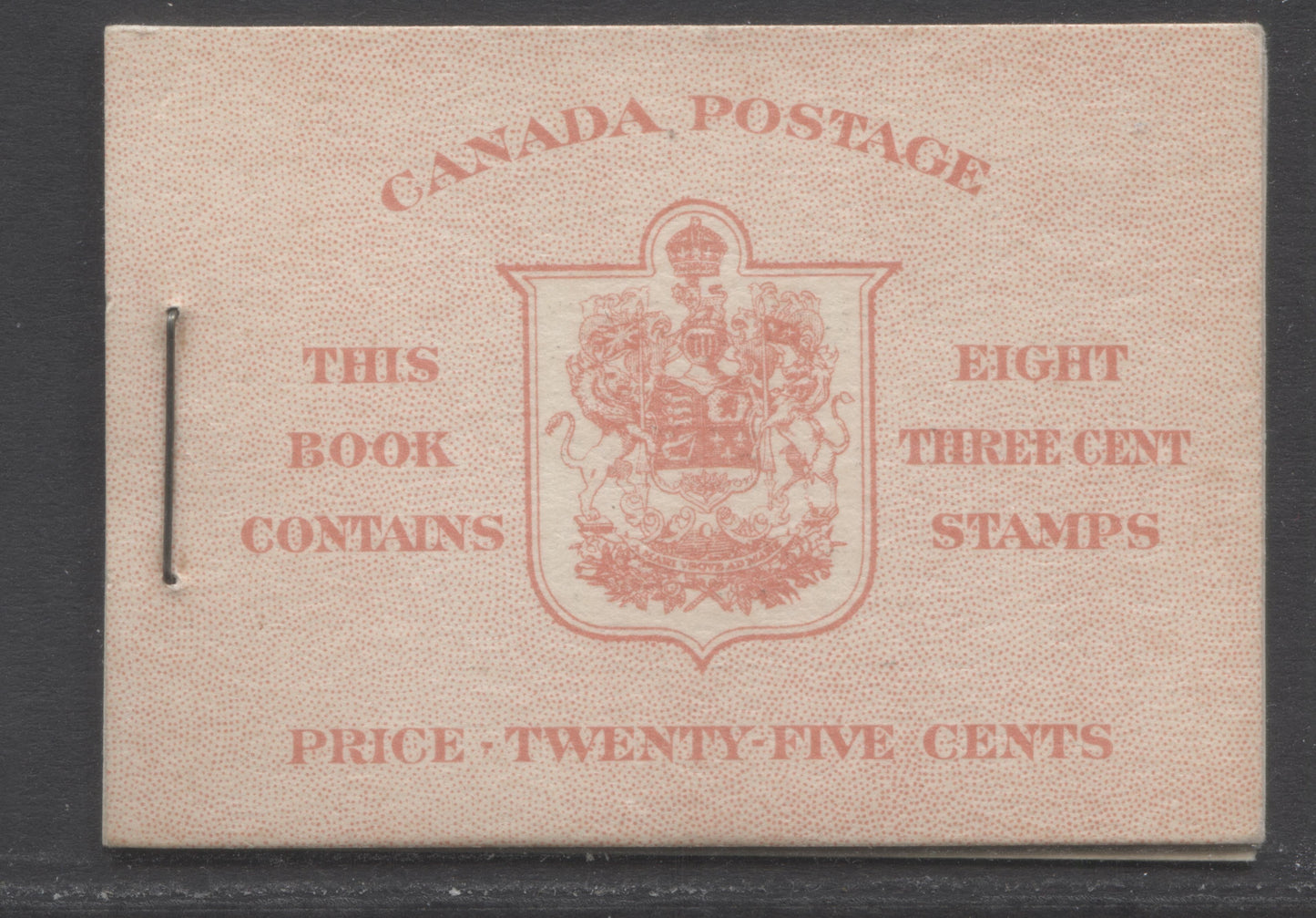 Canada #BK34aE 1942-1947 War Issue, A Complete 25c English Booklet, 2 Panes Of 4+2 Labels 3c Dark Carmine, Front Cover IIe, Type 1A Cover, 6c Airmail Rate Page, 4,650,000 Issued