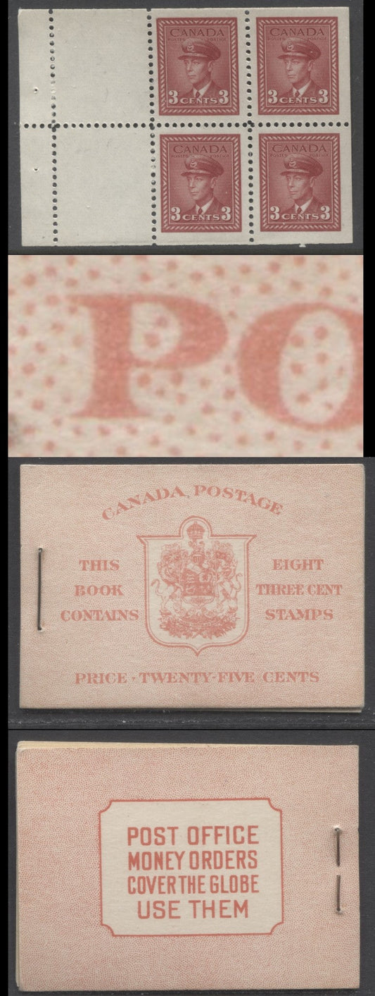 Canada #BK34aE 1942-1947 War Issue, A Complete 25c English Booklet, 2 Panes Of 4+2 Labels 3c Dark Carmine, Front Cover IIe, Type 1A Cover, 6c Airmail Rate Page, 4,650,000 Issued