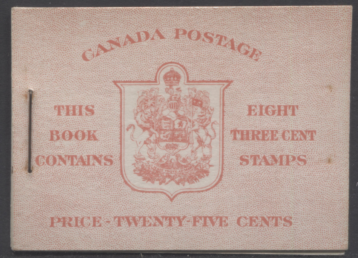 Canada #BK34aEIIf 1942-1947 War Issue, A Complete 25c English Booklet, 2 Panes Of 4+2 Labels 3c Dark Carmine, Front Cover IIf, Type 1A Cover, 6c Rate Page, 4,650,000 Issued