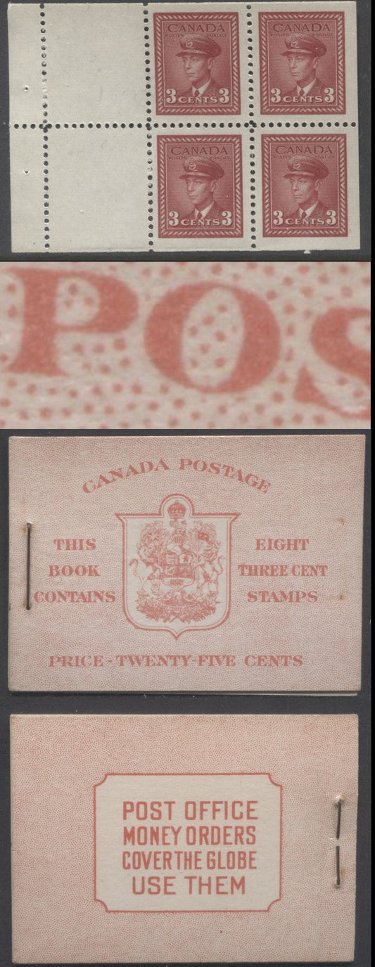 Canada #BK34aE 1942-1947 War Issue, A Complete 25c English Booklet, 2 Panes Of 4+2 Labels 3c Dark Carmine, Front Cover IIf, Type 1A Cover, 6c Rate Page, 4,650,000 Issued