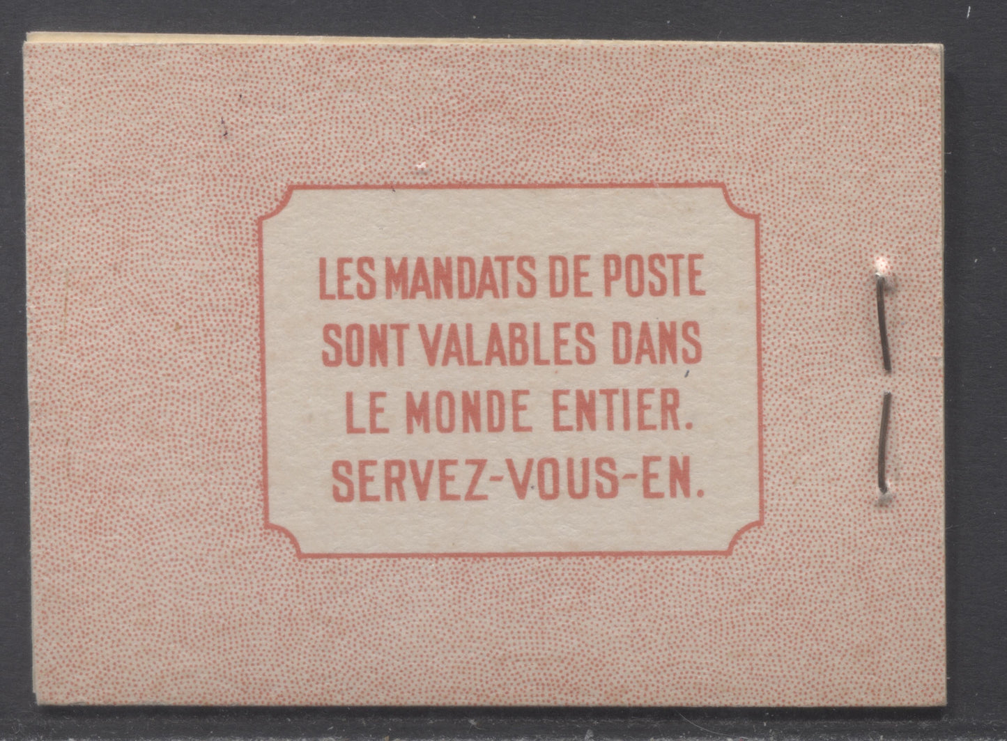 Lot 276 Canada #BK34aFIIn 1942-1947 War Issue, A Complete 25c French Booklet, 2 Panes Of 4+2 Labels 3c Dark Carmine, Front Cover IIn, Type 1B Cover, 6c Rate Page, CBN-LLL Paper/Gum, 12mm Staple, Dark Cover