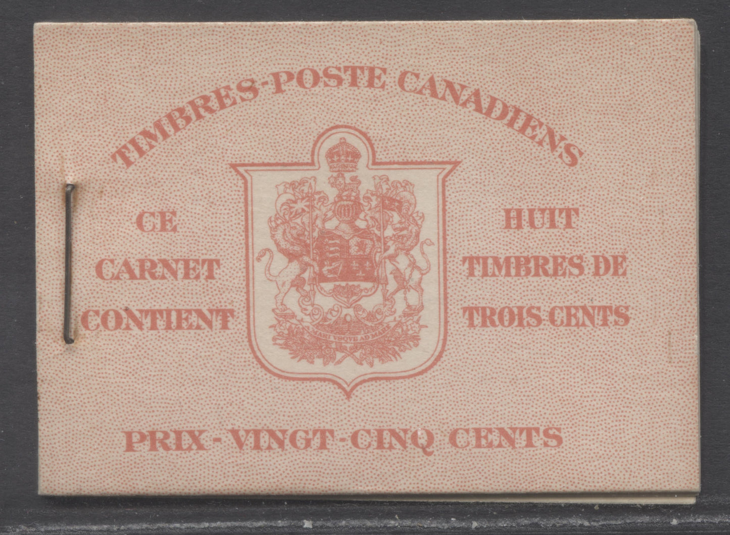 Lot 356 Canada (C) #BK34aFvar 1942-1947 War Issue, A Complete 25c French Booklet, 2 Panes Of 4+2 Labels 3c Dark Carmine, Front Cover IIn, Type 1B Cover, 6c Rate Page, Back Cover Shows Join Between Two 'Die' Down Left Side, Paper CBN-NNNNN