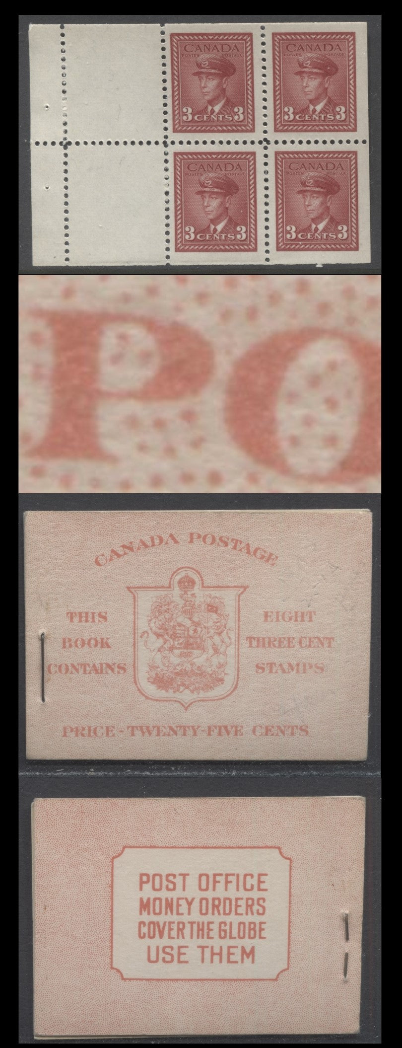 Lot 48 Canada #BK34aE (McCann BK34b) 1942-1947 War Issue, A Complete 25c English Booklet, 2 Panes Of 4+2 Labels 3c Dark Carmine, Front Cover IIf, Type 1A Cover, 6c Rate Page, 14mm Staple, Unlisted In Unitrade, 4,650,000 Issued