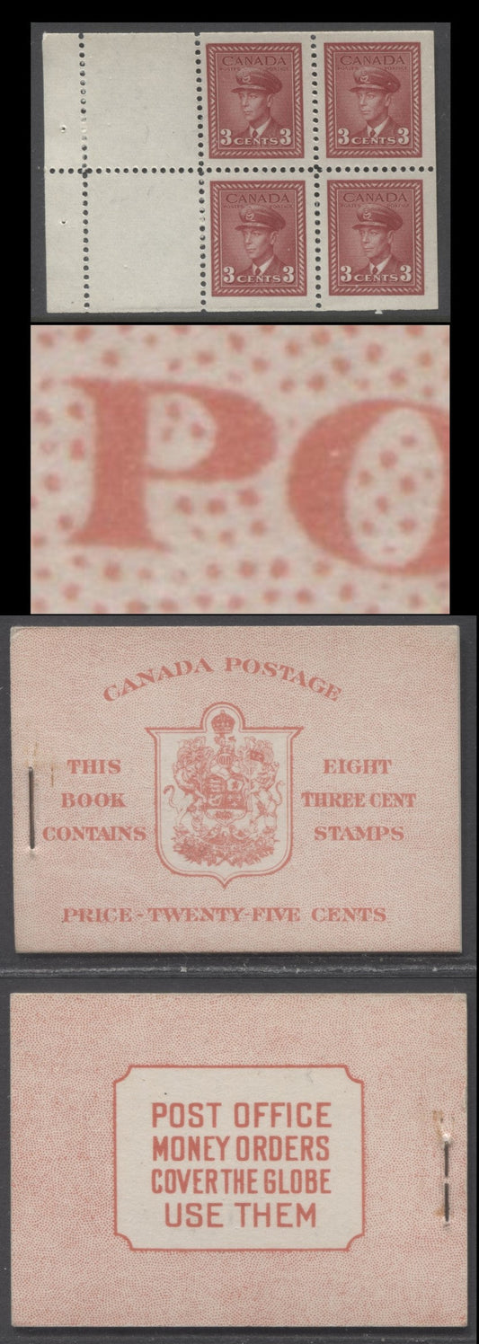 Lot 52 Canada #BK34aE (McCann BK34c) 1942-1947 War Issue, A Complete 25c English Booklet, 2 Panes Of 4+2 Labels 3c Dark Carmine, Front Cover IIf, Type 1A Cover, 6c Rate Page, 12mm Staple, 4,650,000 Issued