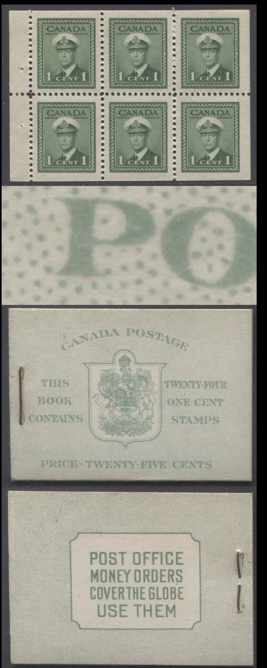 Lot 5 Canada #BK32cE 1942-1947 War Issue, A Complete 25c English Booklet, 4 Panes Of 6 1c Green, Front Cover IIa, Back Cover Type A, Cover Type 1, Surcharged 6c Airmail Rate Page, 699,000 Issued