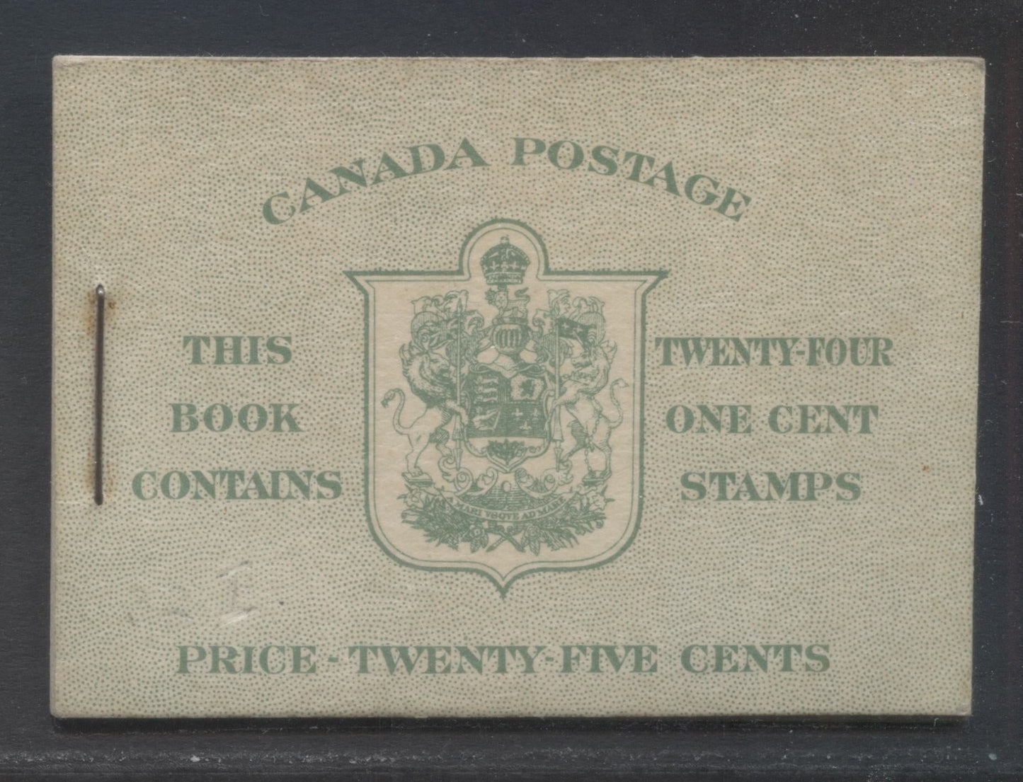 Lot 6 Canada #BK32dE 1942-1947 War Issue, A Complete 25c English Booklet, 4 Panes Of 6 1c Green, Front Cover IIa, Back Cover Cai, Cover Type II, 7c & 6c Rate Page, Postmaster 1 Word, 699,000 Issued