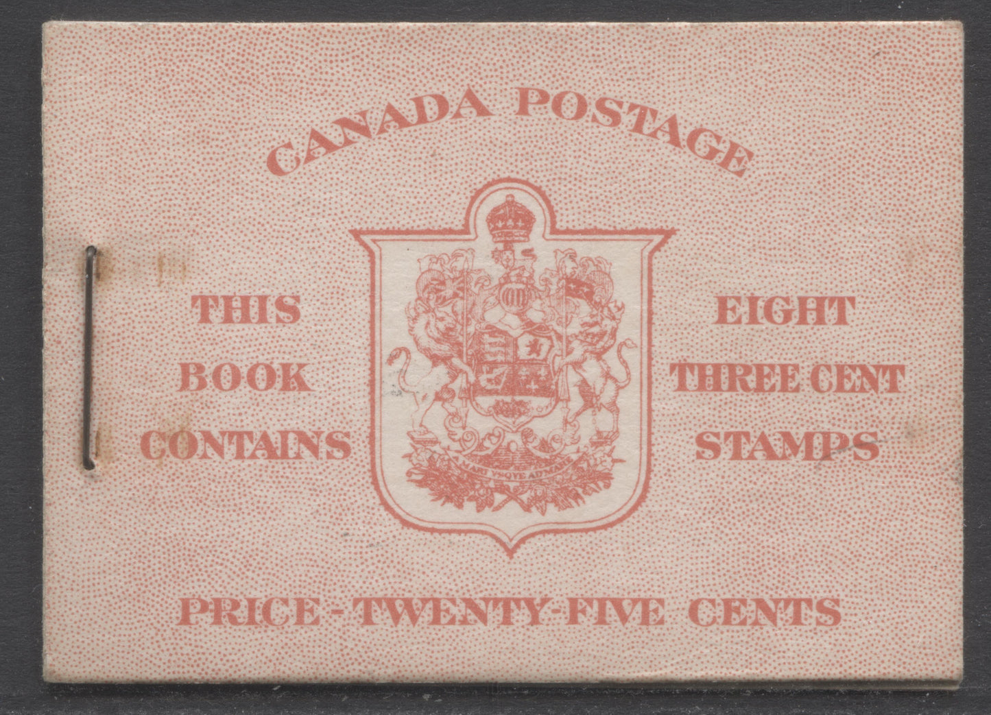 Canada #BK34cE 1942-1947 War Issue, A Complete 25c English Booklet, 2 Panes Of 4+2 Labels 3c Dark Carmine, Front Cover IIf, Type 1A Cover, No Rate Page, 4,650,000 Issued