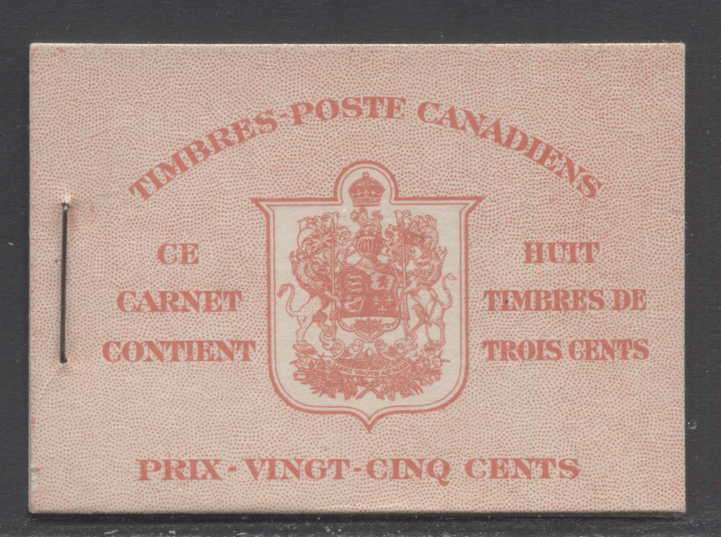 Lot 66 Canada #BK34cF 1942-1947 War Issue, A Complete 25c French Booklet, 2 Panes Of 4+2 Labels 3c Dark Carmine, Front Cover IIo, Type 1B Cover, No Rate Page, 560,000 Issued