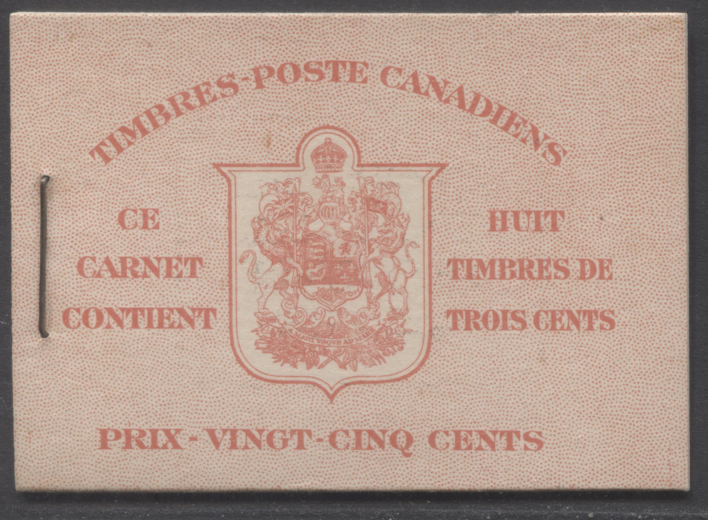 Lot 67 Canada #BK34dF 1942-1947 War Issue, A Complete 25c French Booklet, 2 Panes Of 4+2 Labels 3c Dark Carmine, Front Cover IIn, Type 1B Cover, Surcharged Rate Page, 560,000 Issued