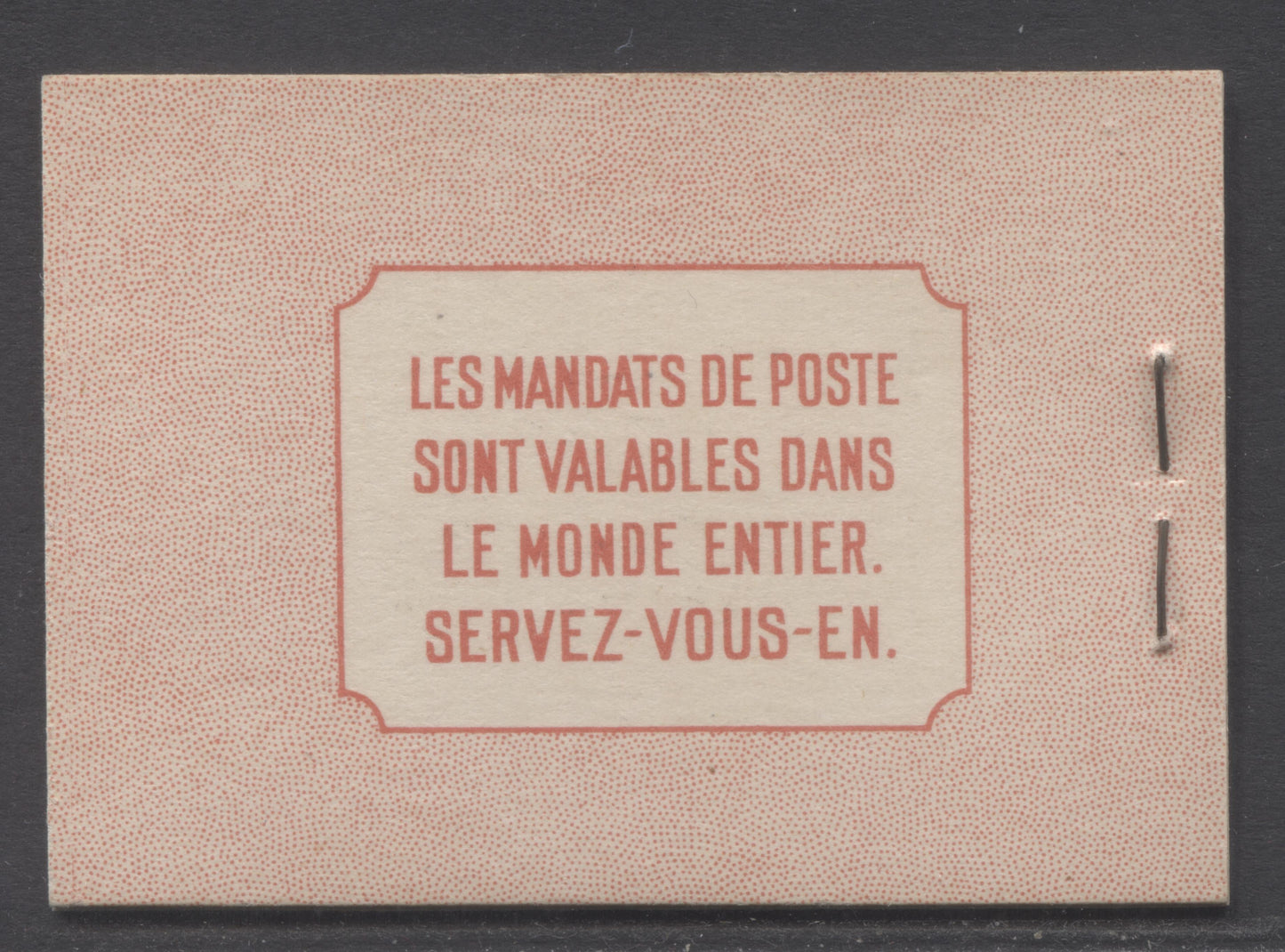 Lot 361 Canada (C) #BK34d 1942-1947 War Issue, A Complete 25c French Booklet, 2 Panes Of 4+2 Labels 3c Dark Carmine, Front Cover IIn, Type 1B Cover, Oversize Surcharged Rate Page, Paper CBN-OOOOO