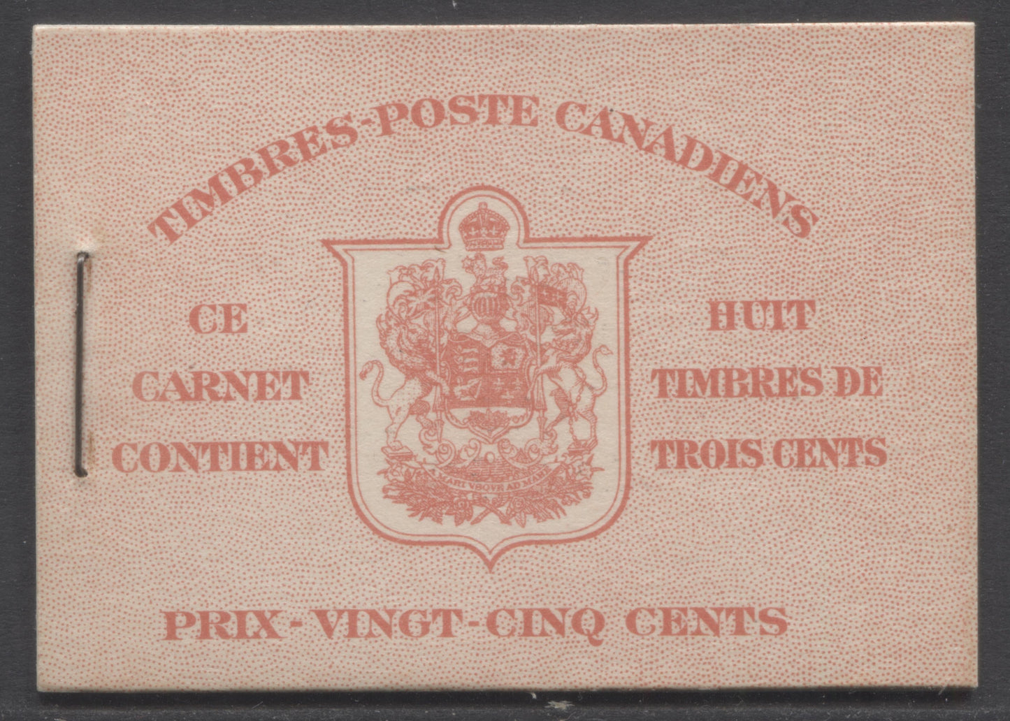 Canada #BK34dF 1942-1947 War Issue, A Complete 25c French Booklet, 2 Panes Of 4+2 Labels 3c Dark Carmine, Front Cover IIo, Type 1B Cover, Surcharged Rate Page, 560,000 Issued