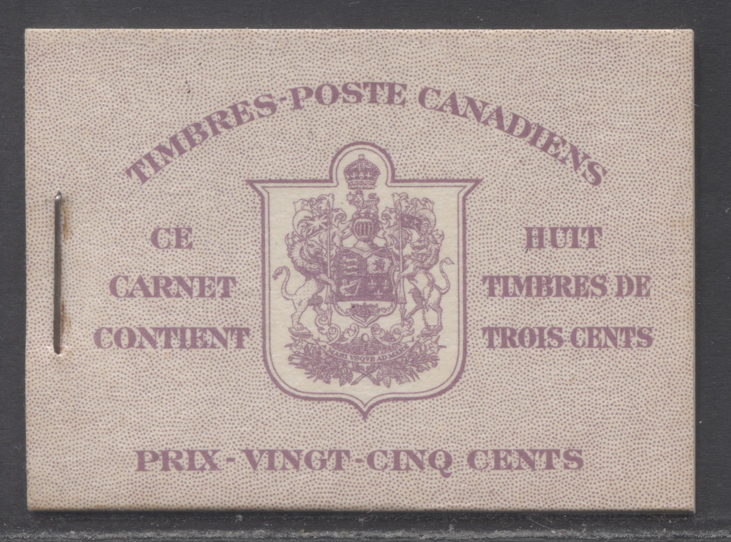 Lot 340 Canada #BK35b 1942-1947 War Issue, A Complete 25c French Booklet, 2 Panes Of 4+2 Labels 3c Rose Violet, Front Cover IIn, Back Cover Di, Type II, Bright Violet Back, 7c & 6c Rates, 61,000 Issued, Paper CBN-UUUUU