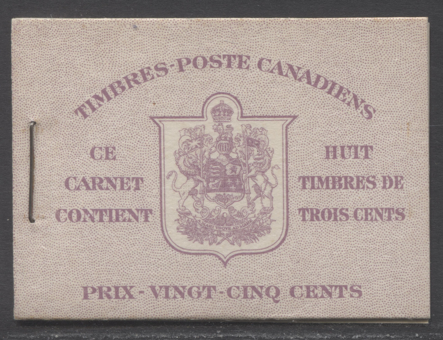 Lot 343 Canada #BK35b IInDiv 1942-1947 War Issue, A Complete 25c French Booklet, 2 Panes Of 4+2 Labels 3c Rose Violet, Front Cover IIn, Back Cover Div, Type II, 7c & 6c Rates, 61,000 Issued, CBN-UUUUU Paper