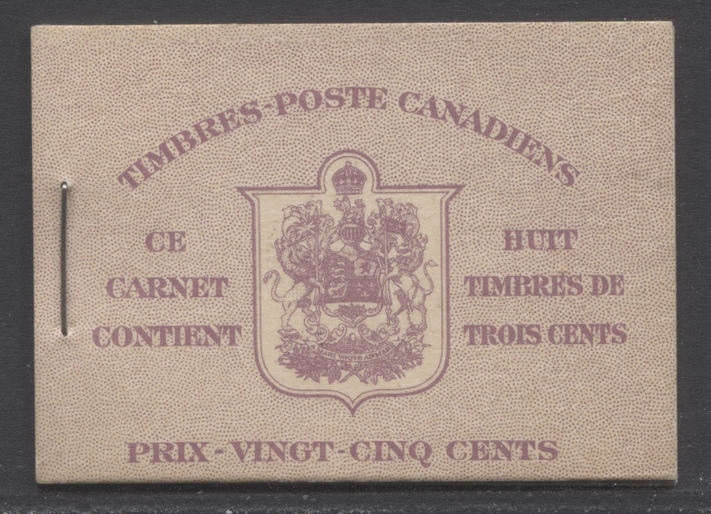 Lot 346 Canada #BK35b IIoDi 1942-1947 War Issue, A Complete 25c French Booklet, 2 Panes Of 4+2 Labels 3c Rose Violet, Front Cover IIo, Dark Rose Violet Back Cover Di, Type II, 7c & 6c Rates, 61,000 Issued, CBN-SSSSS Paper