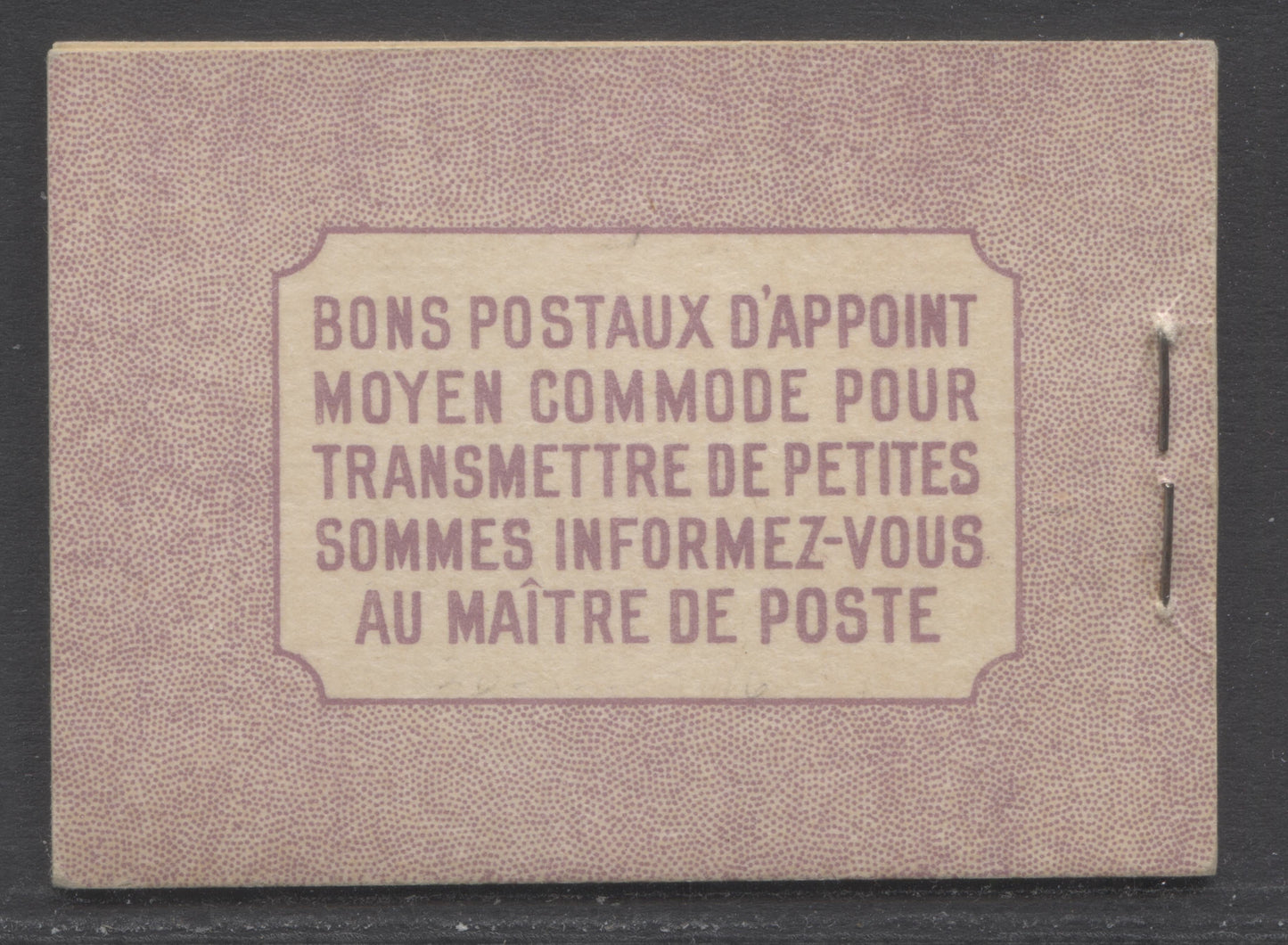 Lot 346 Canada #BK35b IIoDi 1942-1947 War Issue, A Complete 25c French Booklet, 2 Panes Of 4+2 Labels 3c Rose Violet, Front Cover IIo, Dark Rose Violet Back Cover Di, Type II, 7c & 6c Rates, 61,000 Issued, CBN-SSSSS Paper
