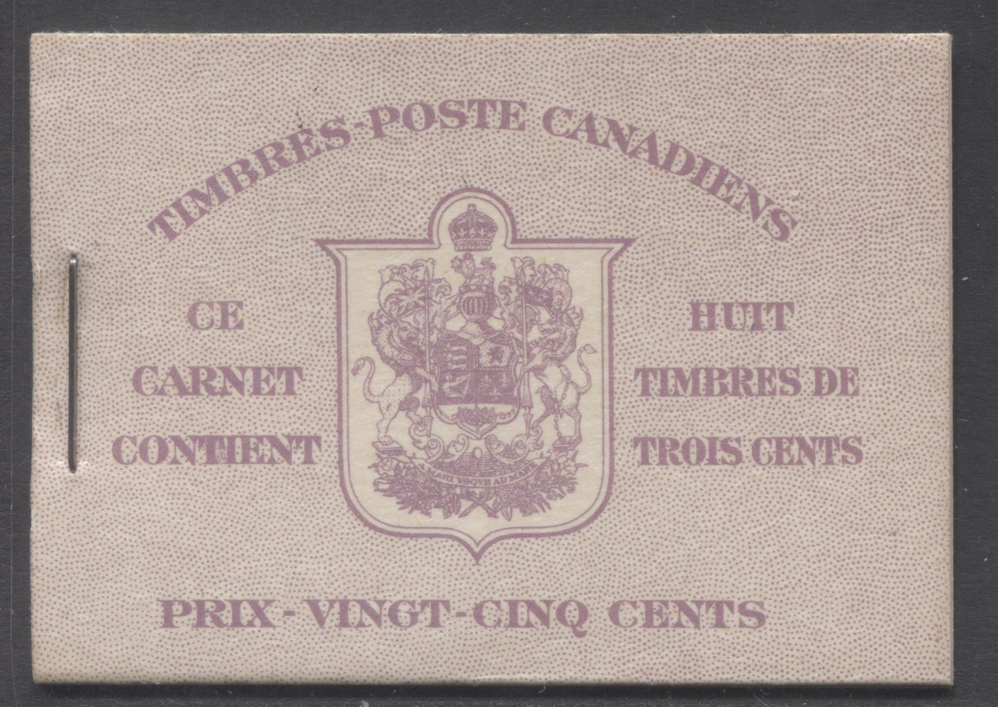 Lot 348 Canada #BK35b IIoDii 1942-1947 War Issue, A Complete 25c French Booklet, 2 Panes Of 4+2 Labels 3c Rose Violet, Front Cover IIo, Dark Rose Violet Back Cover Dii, Type II, 7c & 6c Rates, 61,000 Issued, Paper CBN-SSSSS