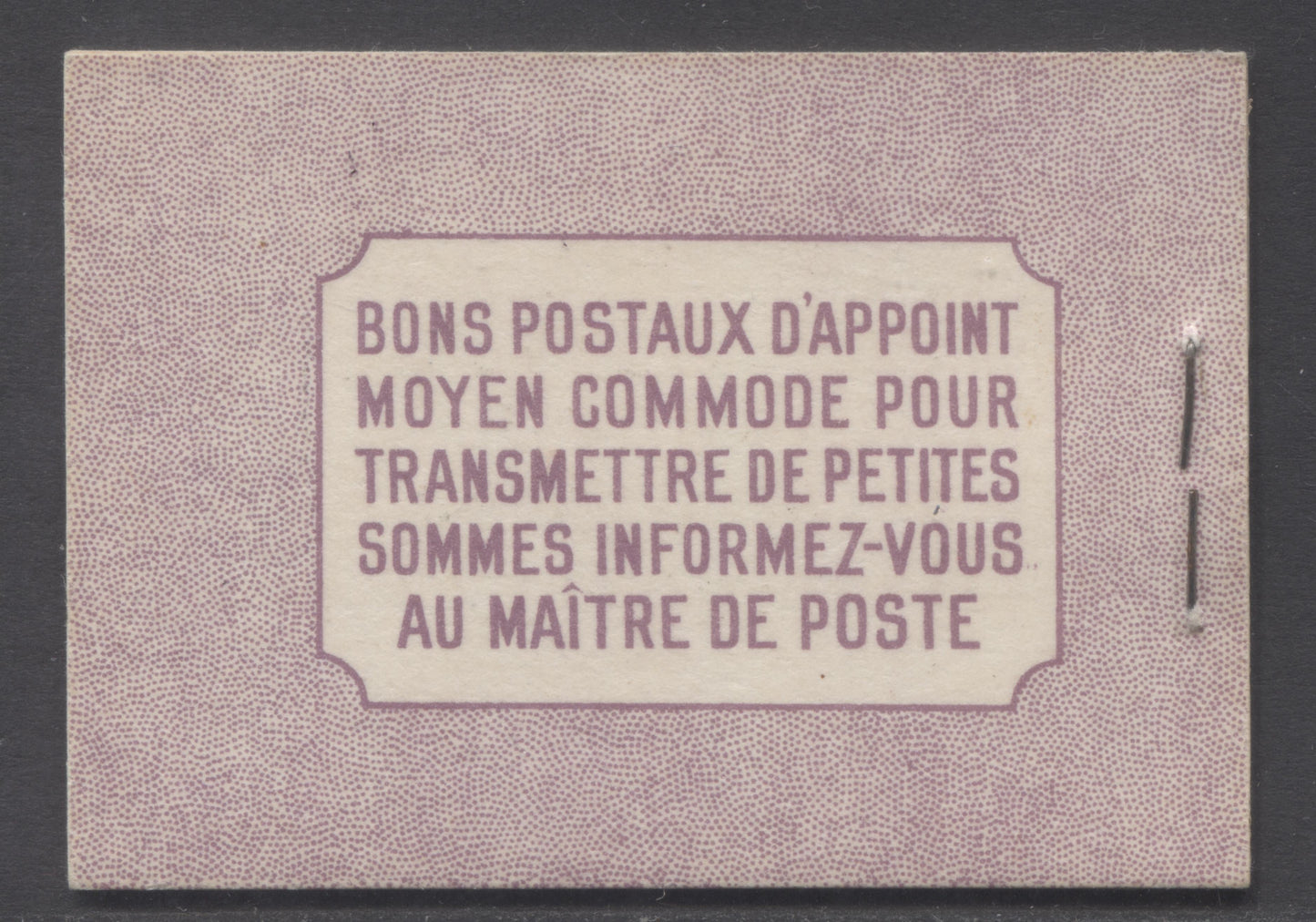 Lot 348 Canada #BK35b IIoDii 1942-1947 War Issue, A Complete 25c French Booklet, 2 Panes Of 4+2 Labels 3c Rose Violet, Front Cover IIo, Dark Rose Violet Back Cover Dii, Type II, 7c & 6c Rates, 61,000 Issued, Paper CBN-SSSSS