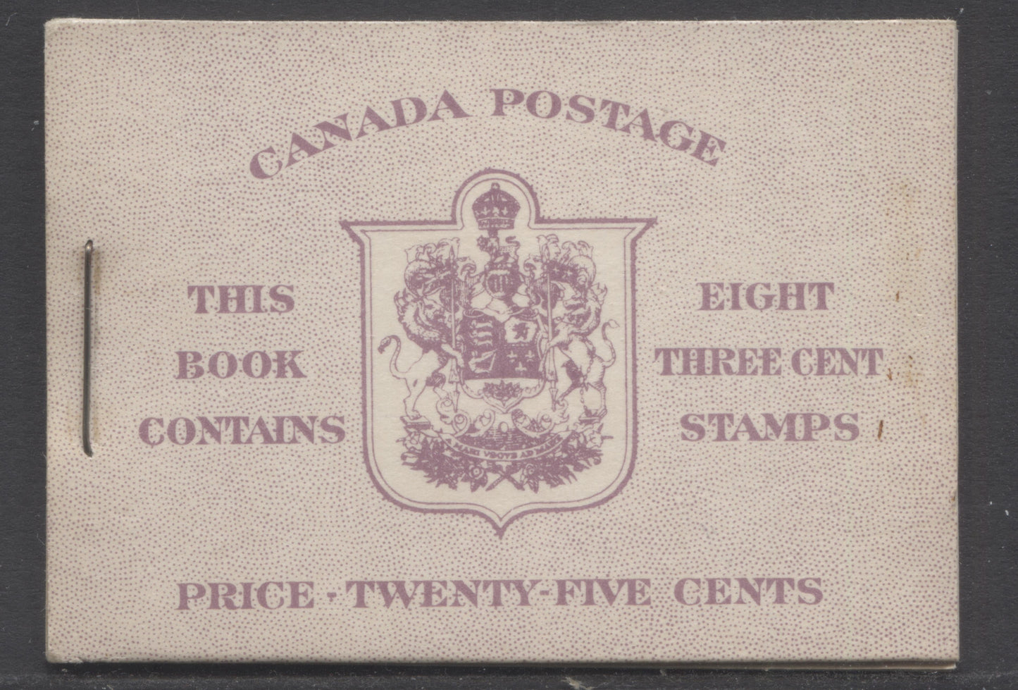 Lot 89 Canada #BK35dE 1942-1947 War Issue, A Complete 25c English Booklet, 2 Panes Of 4+2 Labels 3c Rose Violet, Front Cover IIe, Back Cover Cai, Type II, 7c & 5c Rates Page, 1,201,000 Issued