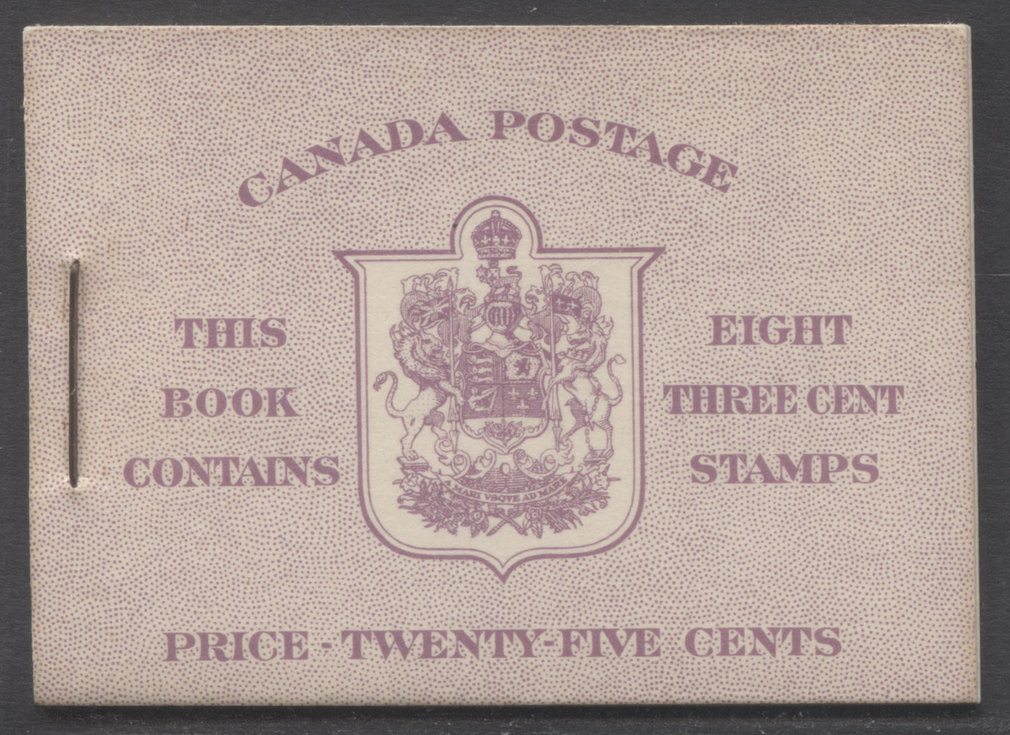 Lot 90 Canada #BK35dE 1942-1947 War Issue, A Complete 25c English Booklet, 2 Panes Of 4+2 Labels 3c Rose Violet, Front Cover IIe, Back Cover Caii, Type II, 7c & 5c Rates Page, 1,201,000 Issued