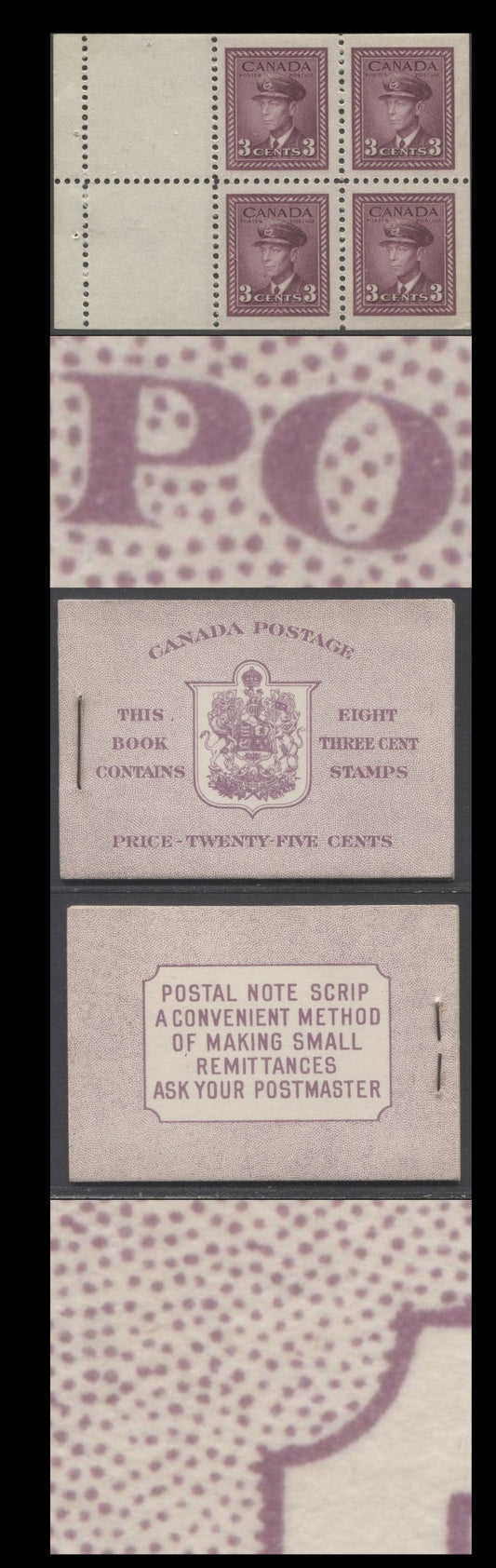 Lot 92 Canada #BK35dE 1942-1947 War Issue, A Complete 25c English Booklet, 2 Panes Of 4+2 Labels 3c Rose Violet, Front Cover IIf, Back Cover Caiii, Type II, 7c & 5c Rates Page, 1,201,000 Issued
