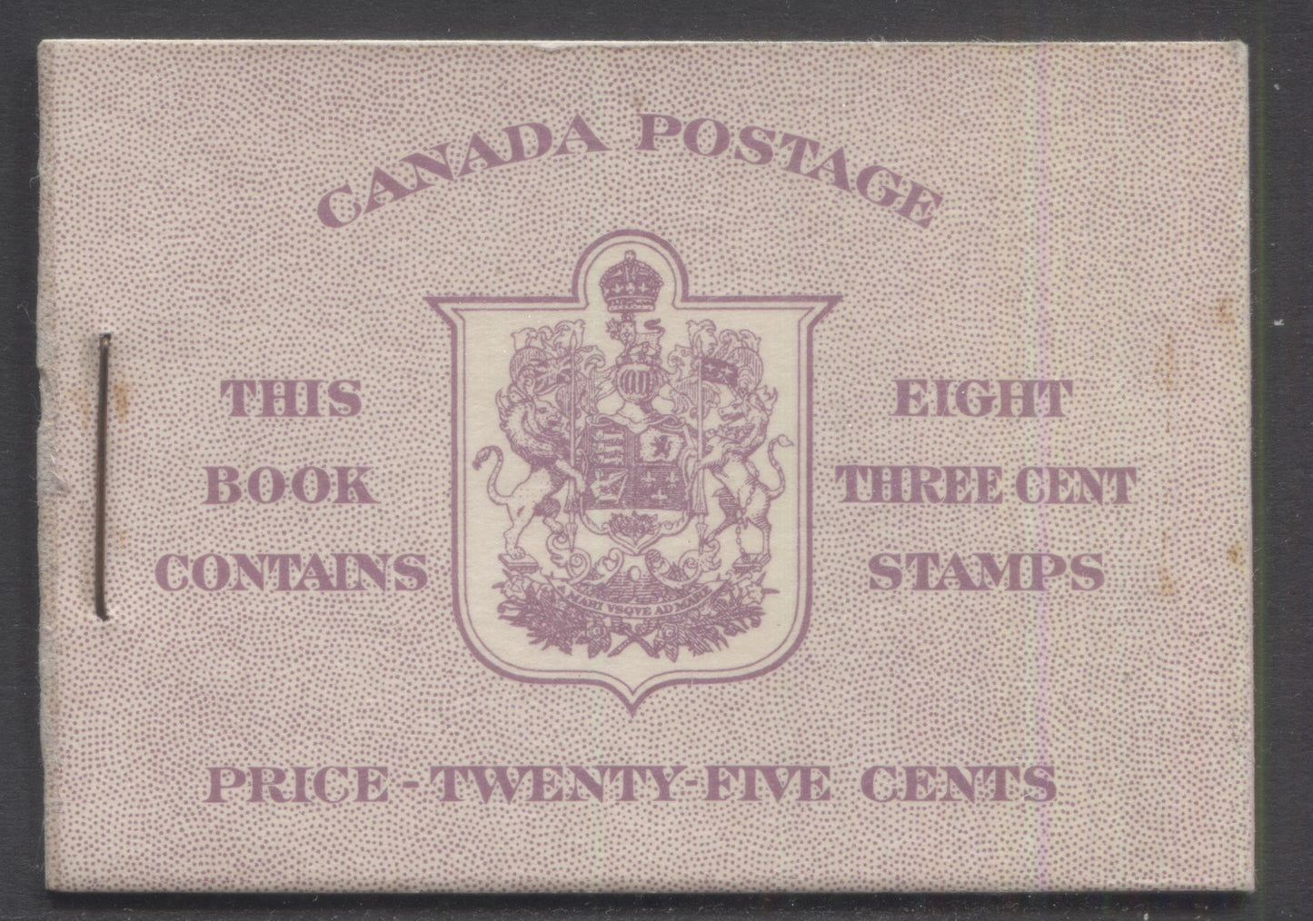 Lot 93 Canada #BK35dE 1942-1947 War Issue, A Complete 25c English Booklet, 2 Panes Of 4+2 Labels 3c Rose Violet, Front Cover IIf, Back Cover Caii, Type II, 7c & 5c Rates Page, 1,201,000 Issued