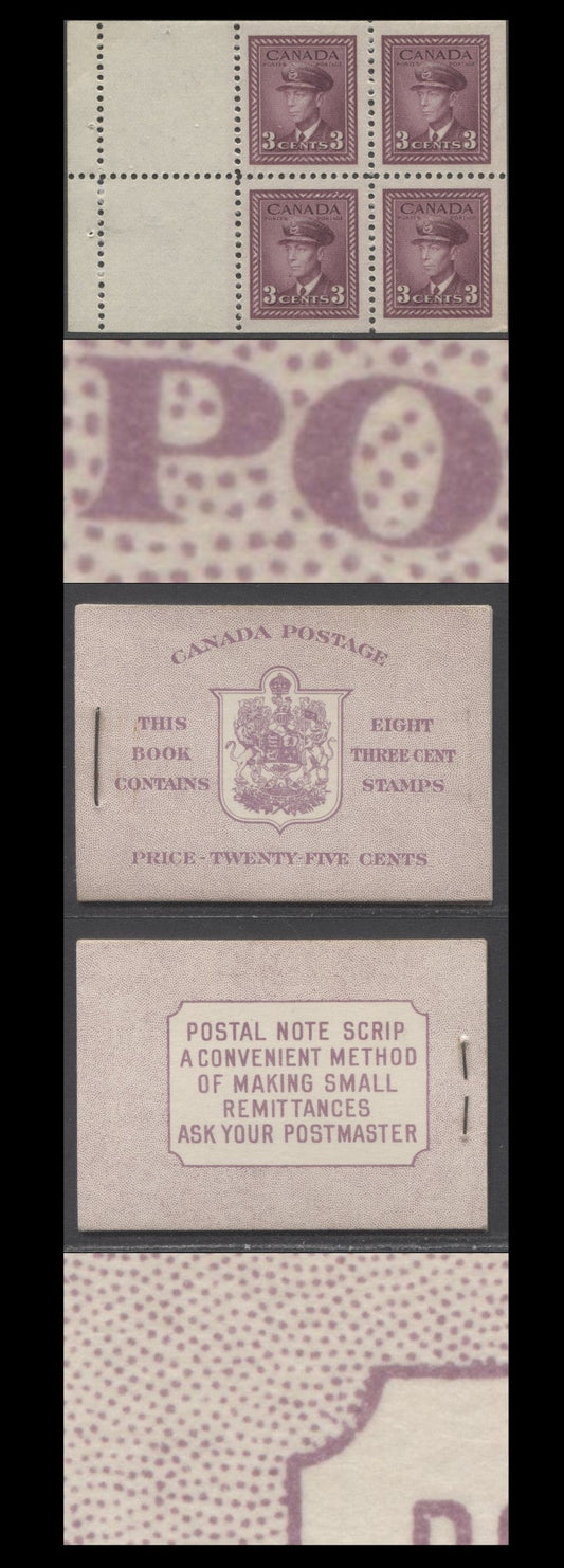 Lot 94 Canada #BK35dE 1942-1947 War Issue, A Complete 25c English Booklet, 2 Panes Of 4+2 Labels 3c Rose Violet, Front Cover IIf, Back Cover Caiv, Type II, 7c & 5c Rates Page, 1,201,000 Issued