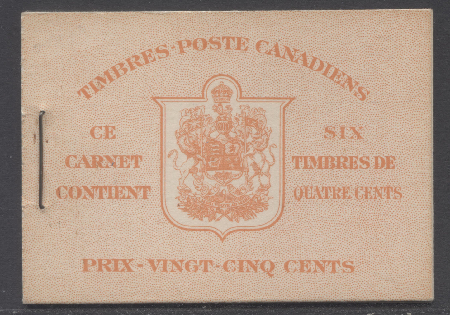 Lot 97 Canada #BK36aF 1942-1947 War Issue, A Complete 25c French Booklet, A Pane Of 6 4c Dark Carmine, Front Cover IIr, Type IB, 6c Airmail Rate Page, 1,789,000 Issued