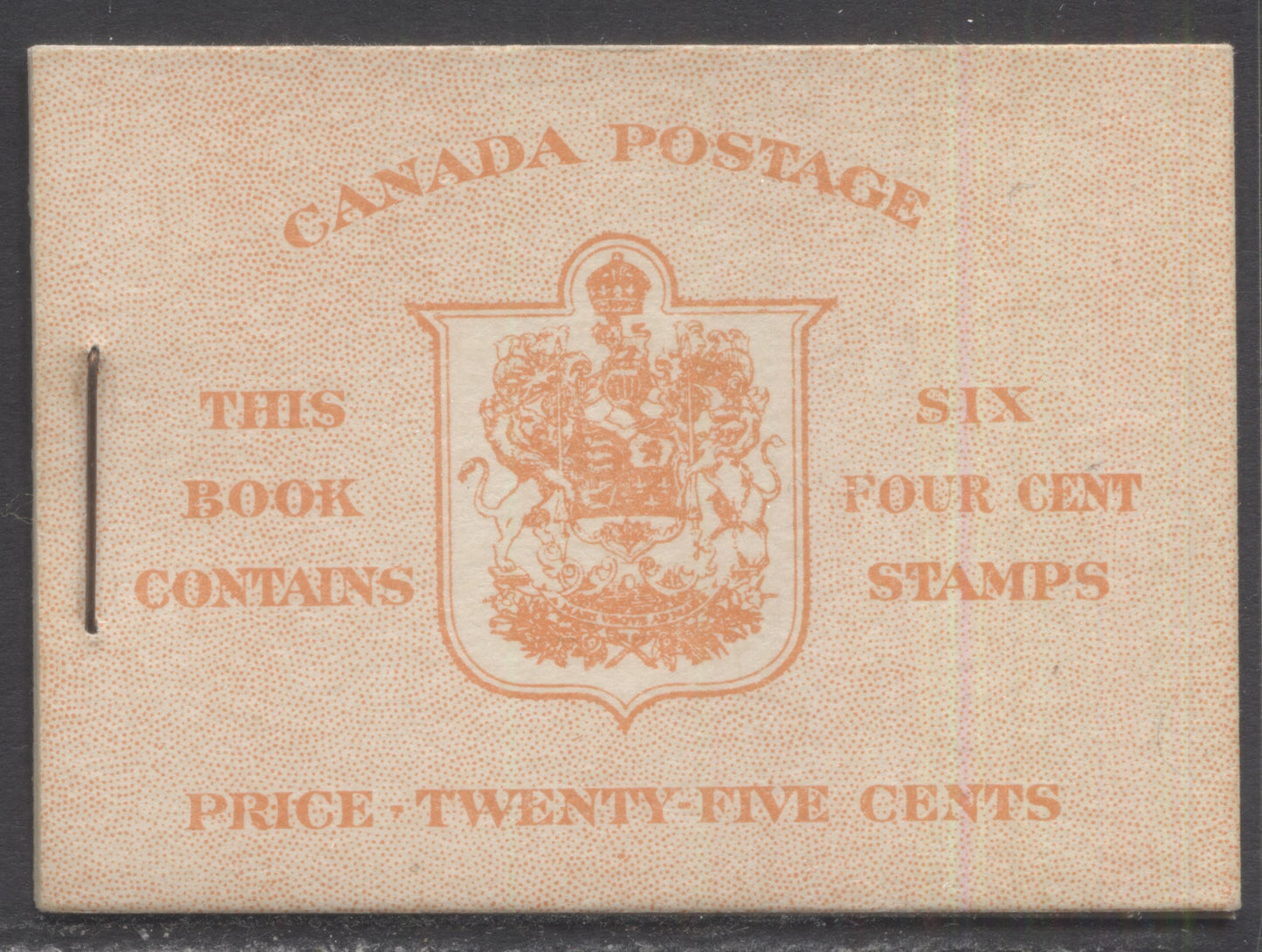 Lot 98 Canada #BK41bE 1949-1952 Postes-Postage Issue, A Complete 25c English Booklet, A Pane Of 6 4c Dark Carmine, Front Cover IIi, Type IA, No Rate Page, 450,000 Issued