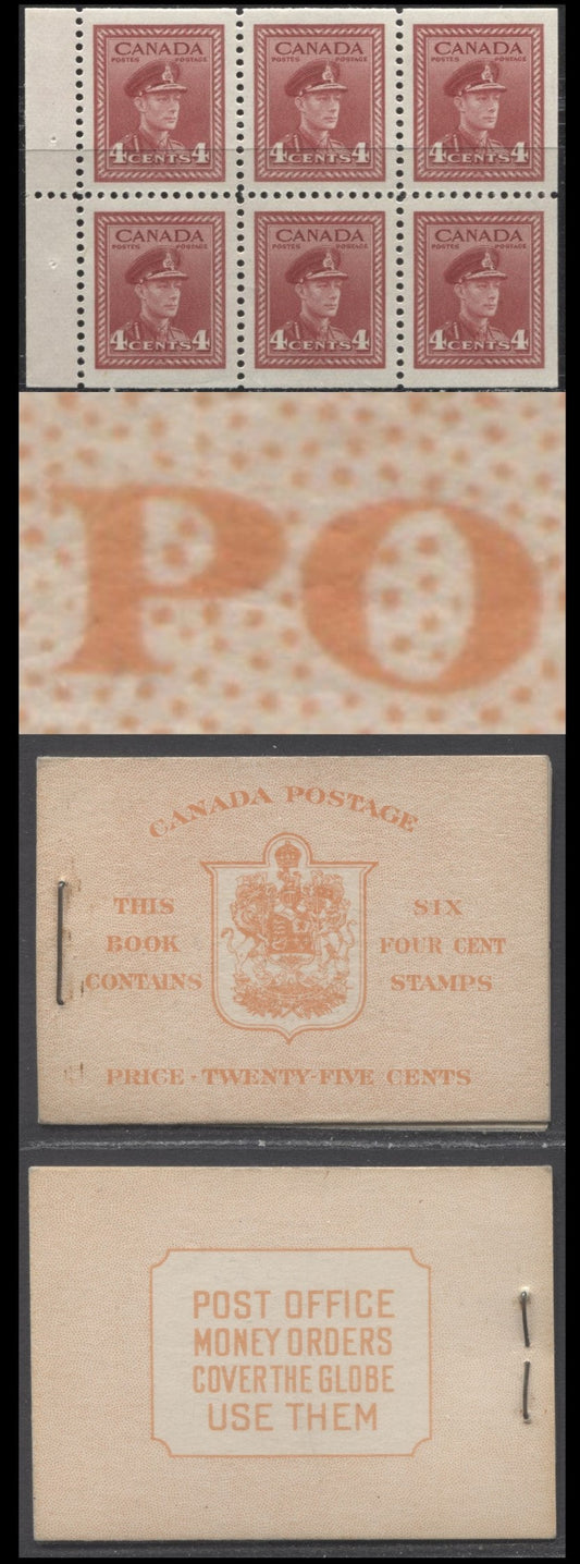 Lot 98A Canada #BK36cE 1942-1947 War Issue, A Complete 25c English Booklet, A Pane Of 6 4c Dark Carmine, Front Cover IIi, Type IA, Surcharged 7c & 6c Rate Page, 24,114,000 Issued