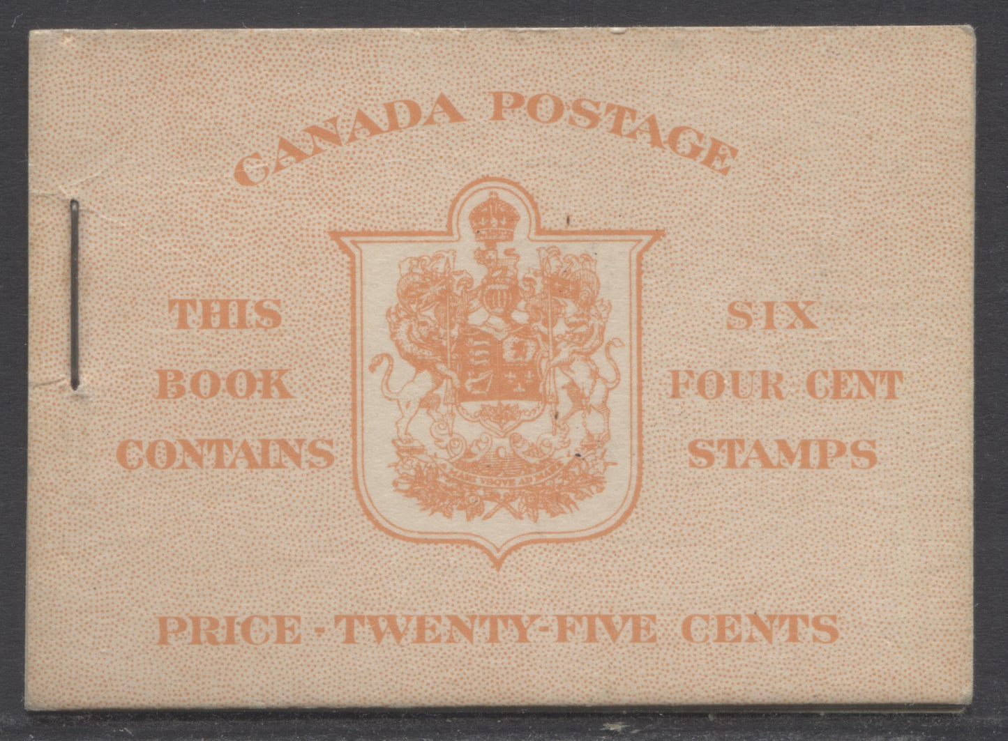 Lot 99 Canada #BK36cEvar 1942-1947 War Issue, A Complete 25c English Booklet, A Pane Of 6 4c Dark Carmine, Front Cover IIi, Type IA, Surcharged 7c & 6c Rate Page, 14mm Staple, 24,114,000 Issued, Unlisted in Unitrade and McCann