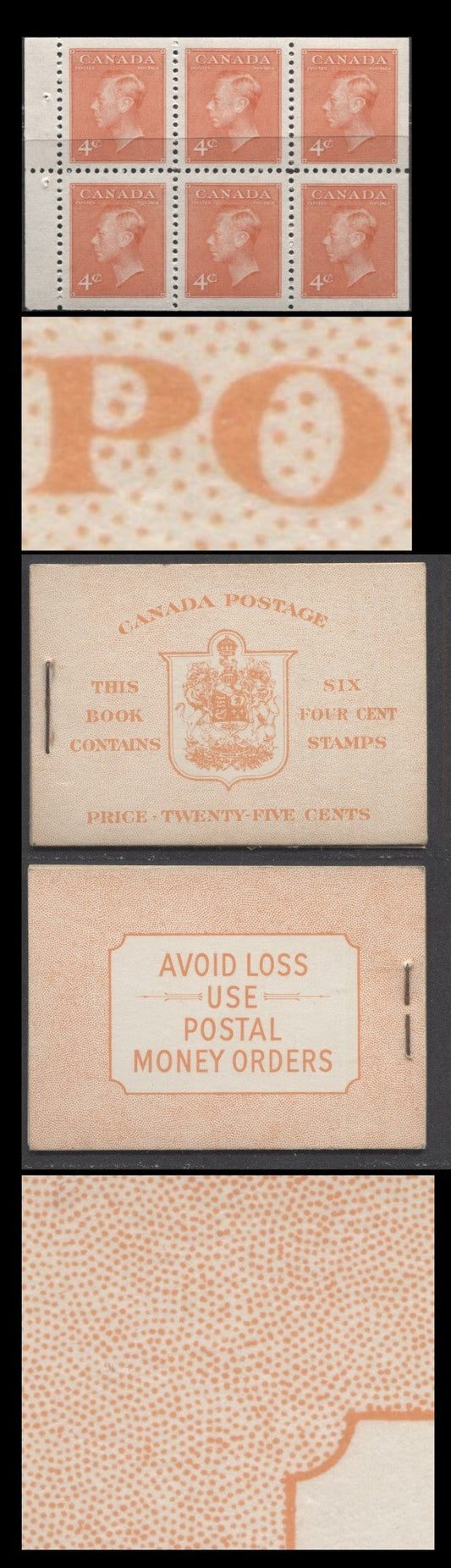 Canada #BK42aEIIiEiii 1949-1951 KGVI Issue, A Complete 25c English Booklet With 4c Orange, Pane Of 6. Front Cover IIi, Back Cover Eiii, Type II Cover, No Rate Page, 5,300,125 Issued