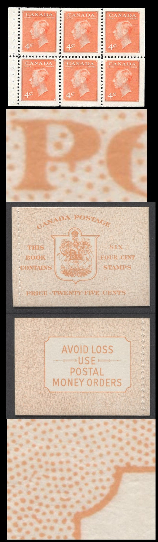 Canada #BK42bEIIiEi 1949-1951 KGVI Issue, A Complete 25c English Booklet With 4c Orange, Pane Of 6. Front Cover IIi, Back Cover Ei, Type II Stitched Cover, No Rate Page, 130,425 Issued