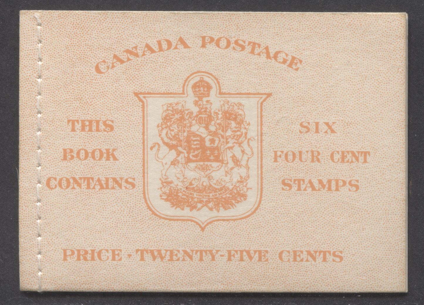 Canada #BK42bEIIi Eiv 1949-1951 KGVI Issue, A Complete 25c English Booklet With 4c Orange, Pane Of 6. Front Cover IIi, Back Cover Eiv, Type II Stitched Cover, No Rate Page, 130,425 Issued