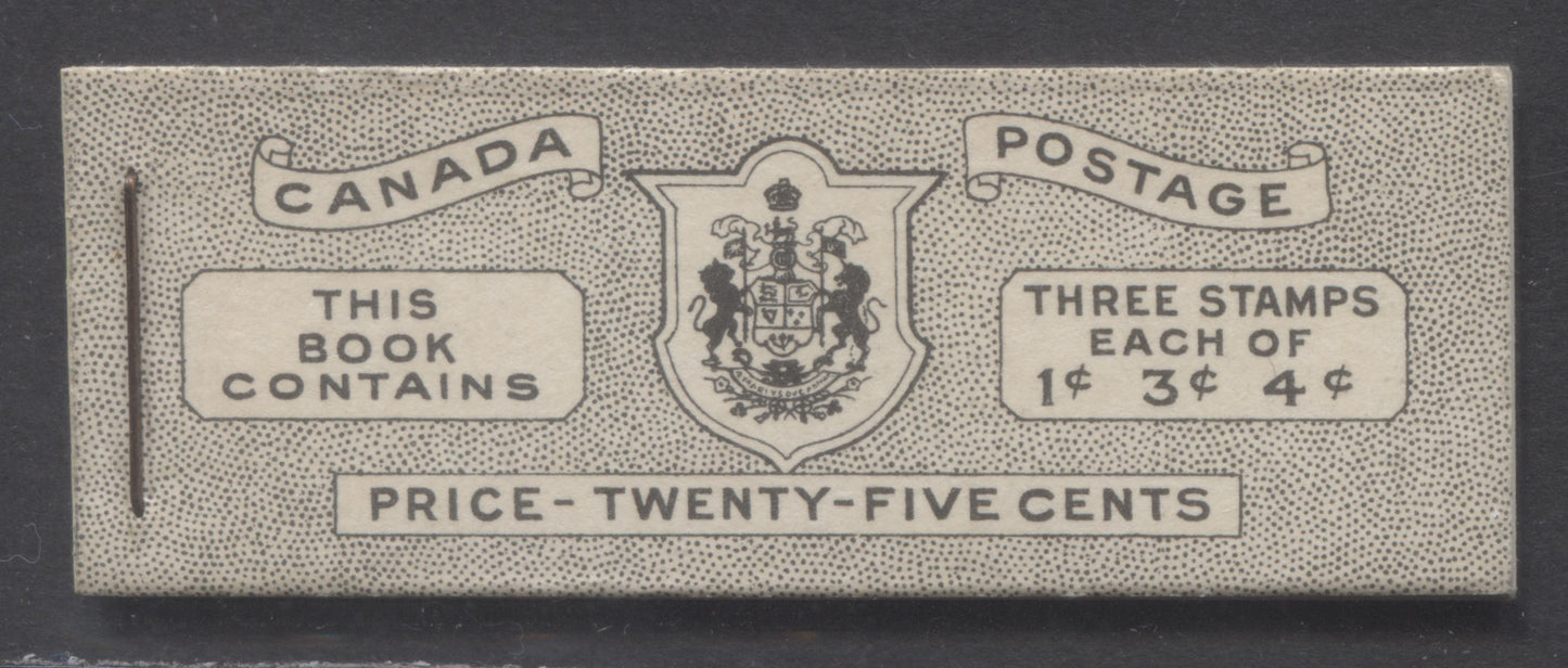 Lot 82 Canada #BK43aE 1949-1951 KGVI Issue, A Complete 25c English Booklet With 1c Green, 3c Rose Violet & 4c Dark Carmine, Panes Of 3. Front Cover IVd, Back Cover Haiii, Type I Cover, 7c & 5c Rates, 914,500 Issued