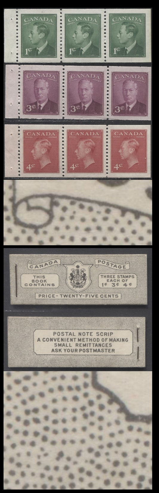 Lot 82 Canada #BK43aE 1949-1951 KGVI Issue, A Complete 25c English Booklet With 1c Green, 3c Rose Violet & 4c Dark Carmine, Panes Of 3. Front Cover IVd, Back Cover Haiii, Type I Cover, 7c & 5c Rates, 914,500 Issued