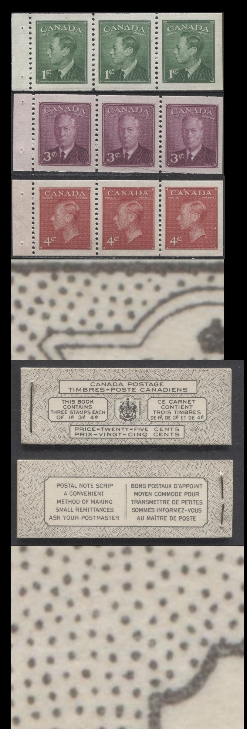 Canada #BK43aB 1949-1951 KGVI Issue, A Complete 25c Bilingual Booklet With 1c Green, 3c Rose Violet & 4c Dark Carmine, Panes Of 3. Front Cover VIh, Back Cover Kax, Type I Cover, 7c & 5c Rates, 332,950 Issued