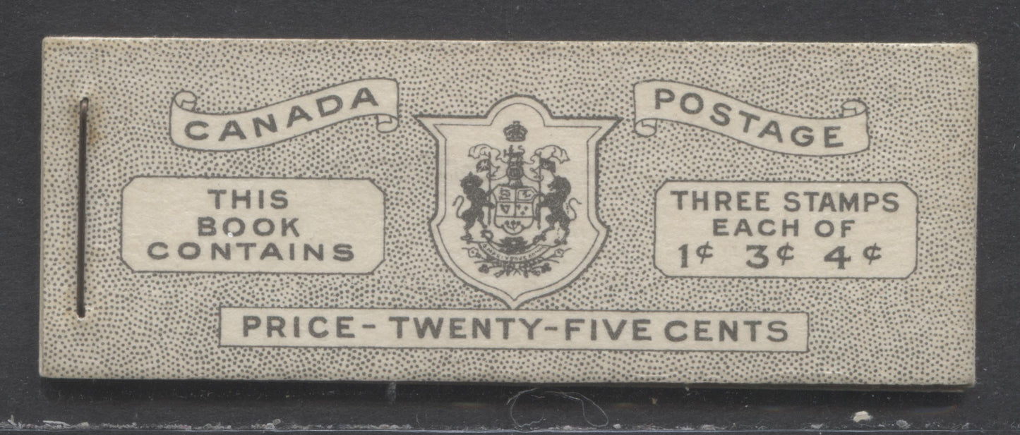 Lot 60 Canada #BK43bE 1949-1951 KGVI Issue, A Complete 25c English Booklet With 1c Green, 3c Rose Violet & 4c Dark Carmine, Panes Of 3. Front Cover IVa, Back Cover Iiv, Type II Cover, No Rate Page, 914,500 Issued