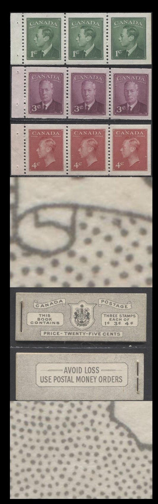 Lot 60 Canada #BK43bE 1949-1951 KGVI Issue, A Complete 25c English Booklet With 1c Green, 3c Rose Violet & 4c Dark Carmine, Panes Of 3. Front Cover IVa, Back Cover Iiv, Type II Cover, No Rate Page, 914,500 Issued