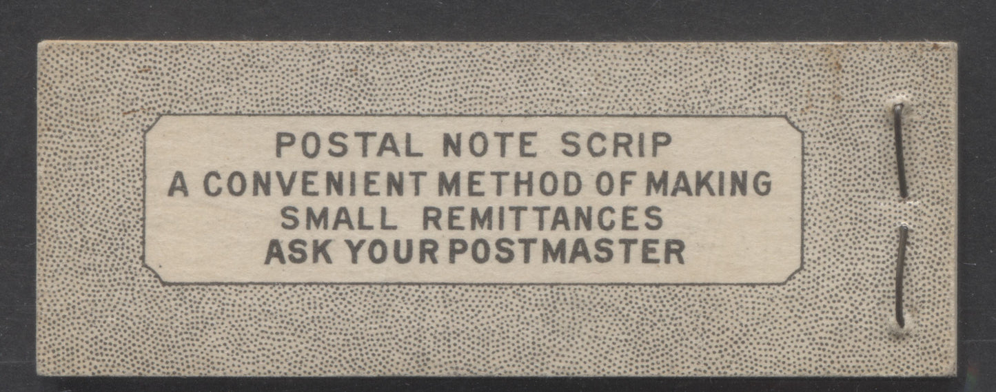 Canada #BK38aE 1942-1947 War Issue, A Complete 25c English Booklet With 1c Green, 3c Rose Violet & Dark Carmine, Panes Of 3. Front Cover IVd, Back Cover Haiv, Type II Cover, 7c & 6c Rates, 'Postmaster' One Word, Old Card Stock, 5,464,000 Issued